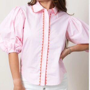 Karlie Light Pink Blouse with Vibrant Orange Accents